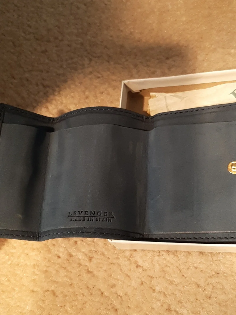 Levenger Greenish Blue Leather Dollar Bill Wallet with Gold-Tone Frame NWT